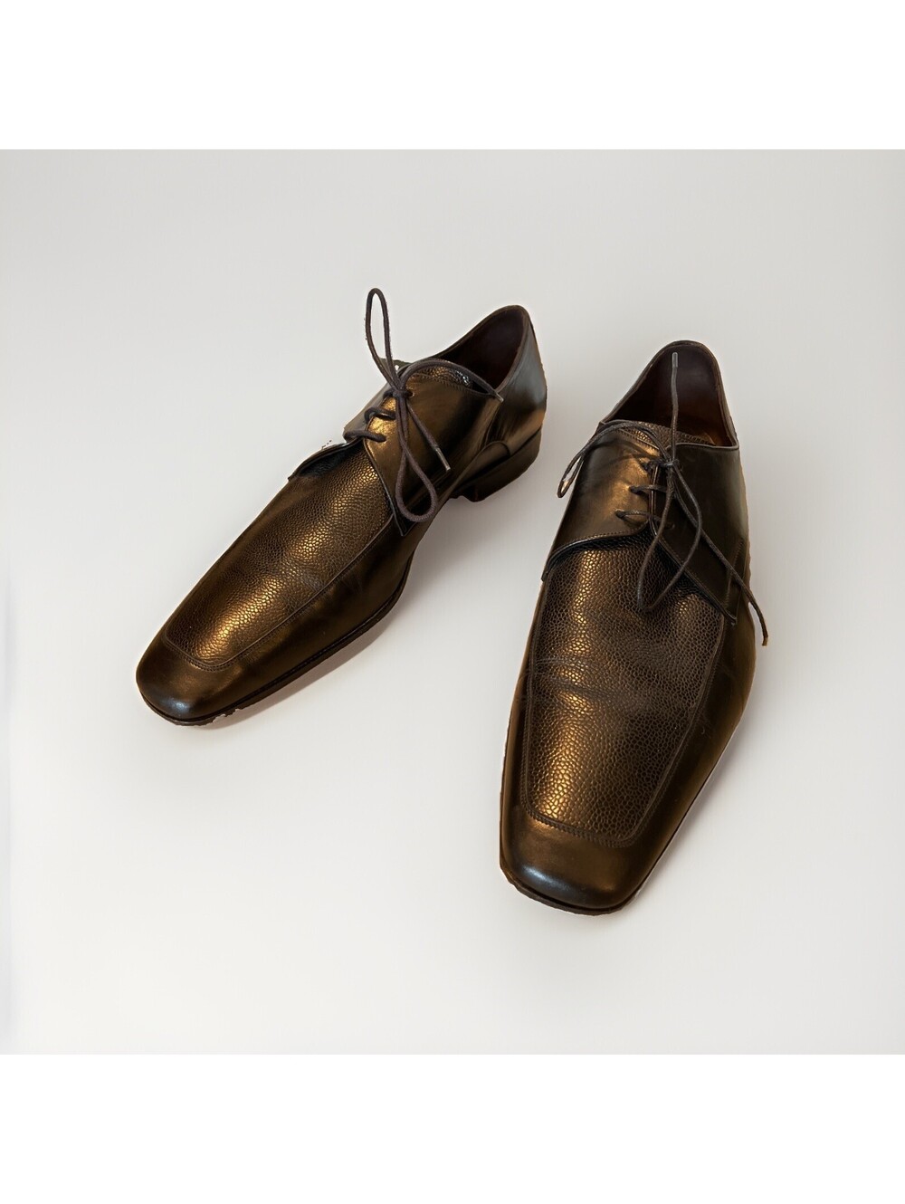 BRUNO MAGLI RENACIOLO MEN OXFORD PEBBLE BLACK LEATHER DRESS SHOES SIZE 13M ITALY